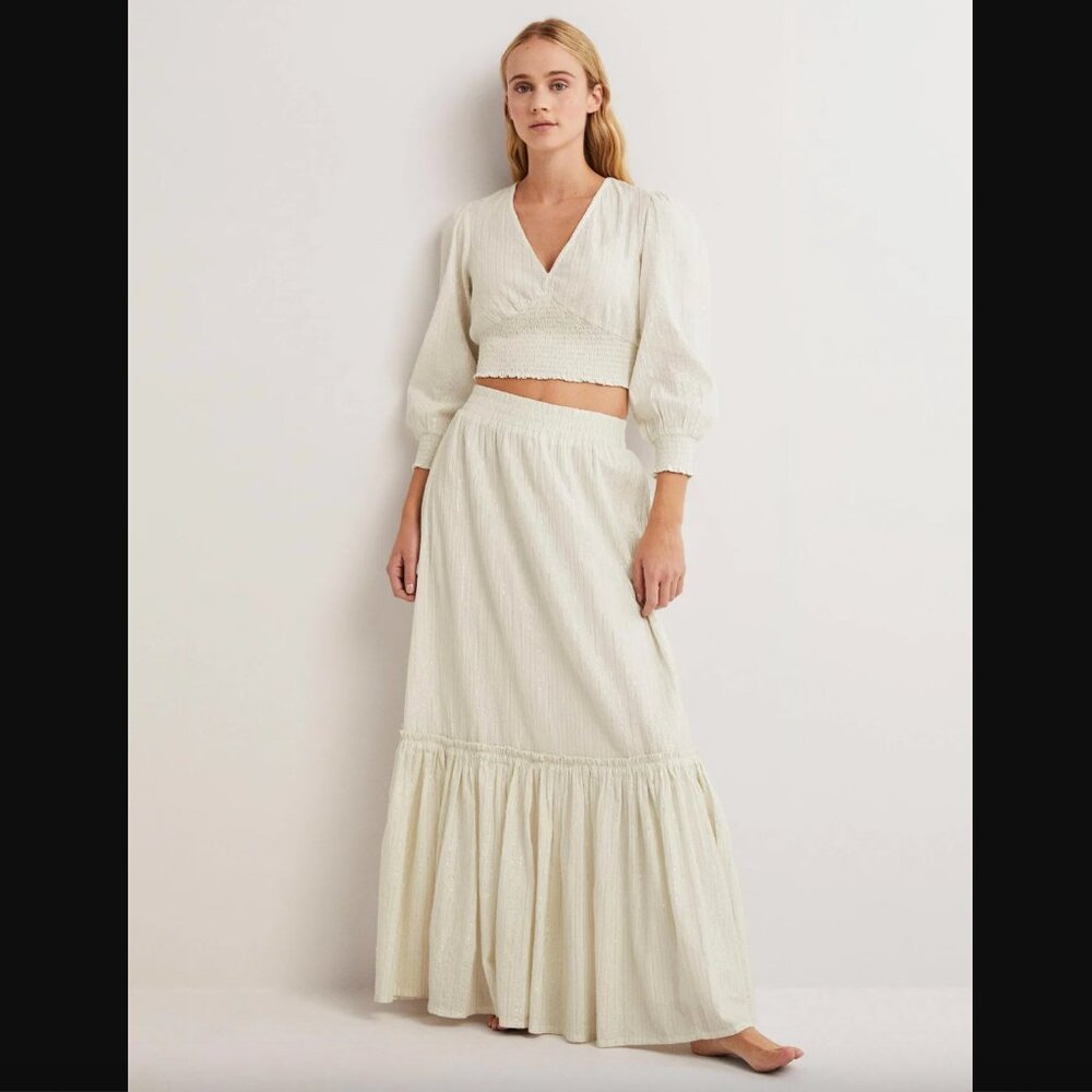 Boden Lurex-striped Maxi Skirt